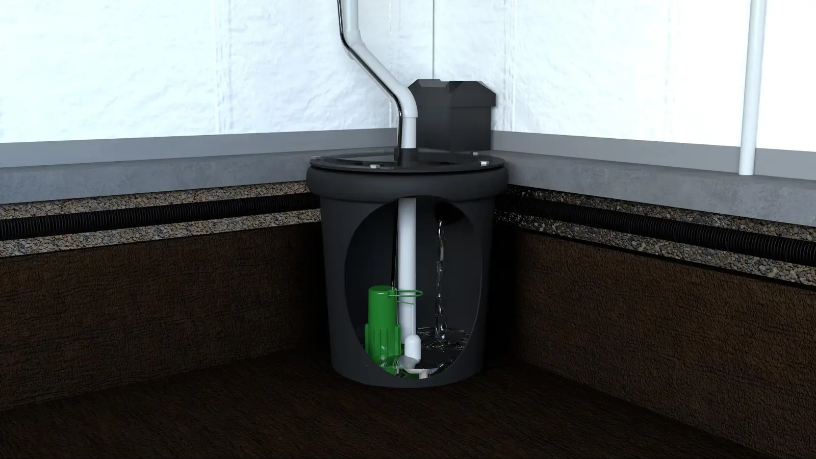 Ground Up Foundation Repair, Waterproofing and Concrete Leveling installing a sump pump and interior drainage system
